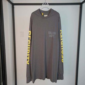 GALLERY DEPT Yellow Lettering Logo T-Shirt on Sleeve - Tan Long Sleeve